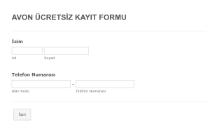 AVON ÜCRETSİZ KAYIT Form Template
