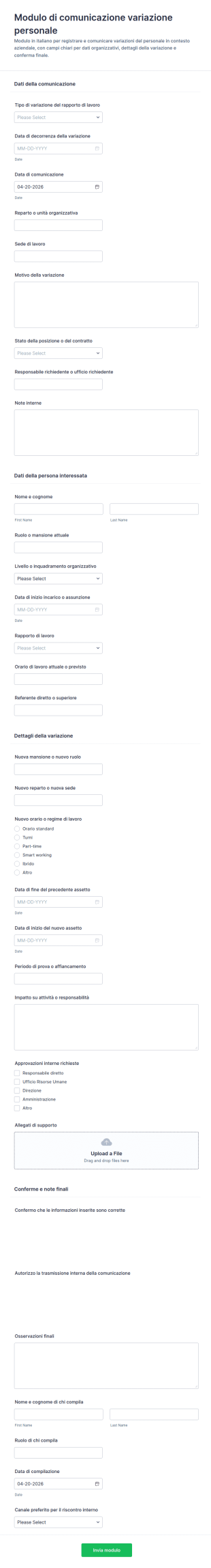 Avviso Di Azione Del Personale Modulo