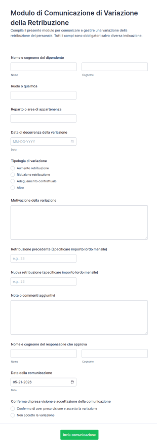 Avviso Di Modifica Della Retribuzione Form