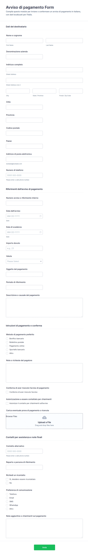 Avviso Di Pagamento Modulo