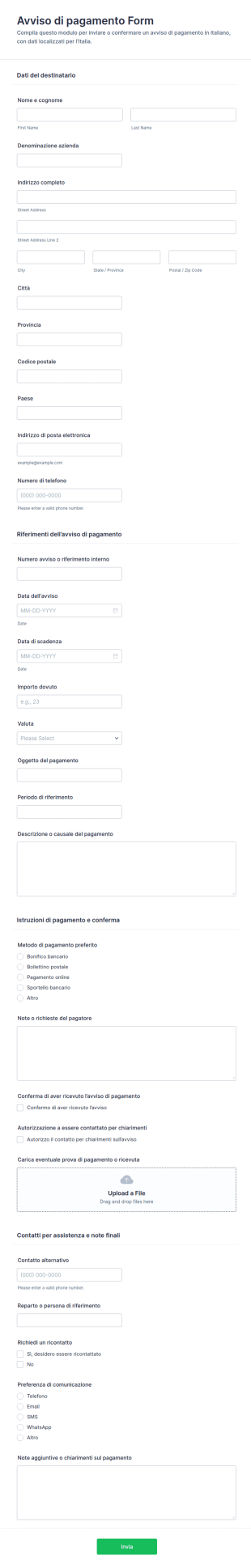 Avviso Di Pagamento Modulo