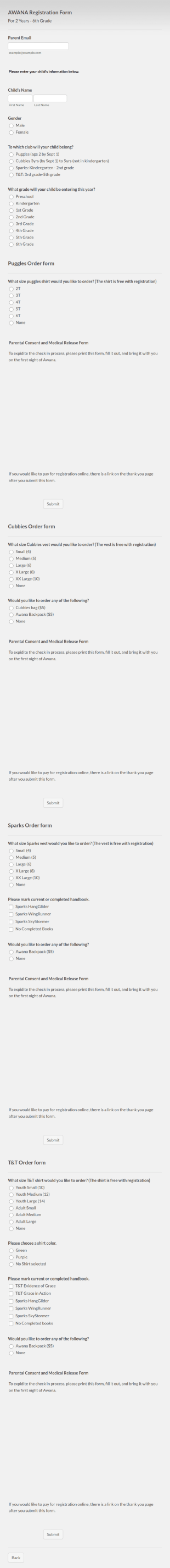 Awana Registration Form Template