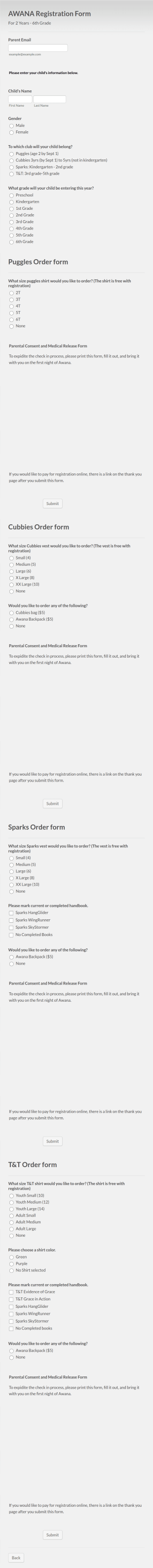 Awana Registration Form Template