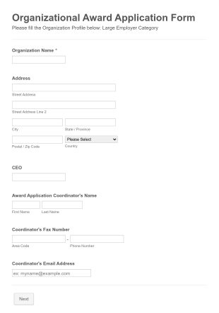 Organizational Award Application Form Template