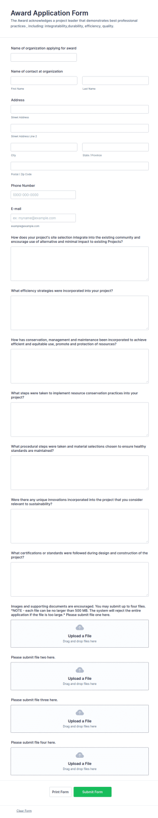 Award Application Form Template