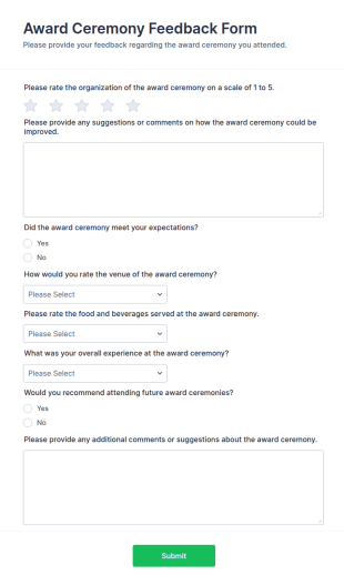 Award Ceremony Feedback Form Template