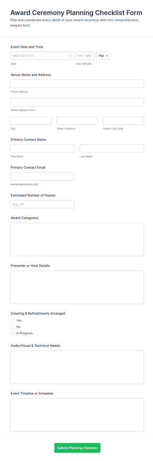 Award Ceremony Planning Checklist Form Template