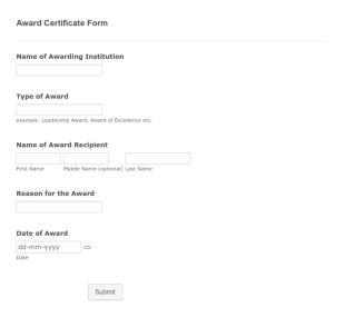 Award Certificate Form Template