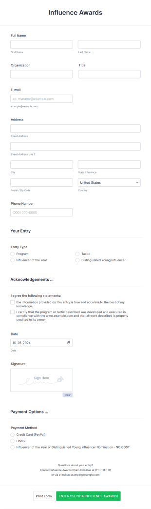 Award Entry Form Template