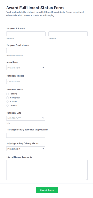 Award Fulfillment Status Form Template