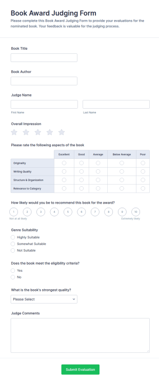 Award Judging Form Template
