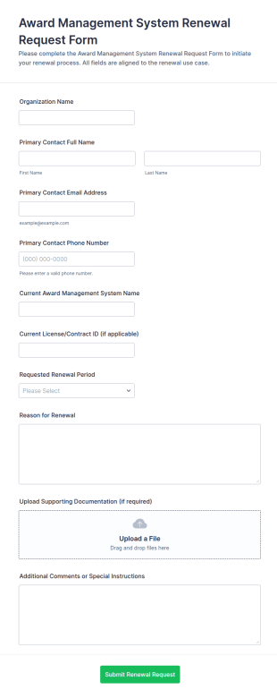 Award Management System Renewal Request Form Template