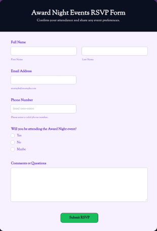 Award Night Events RSVP Form Template