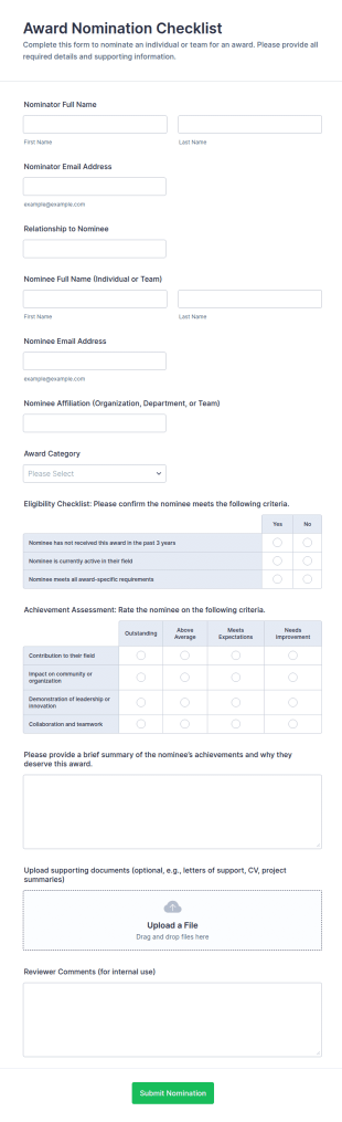 Award Nomination Checklist Form Template