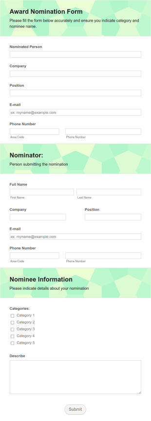 Award Nomination Form Template