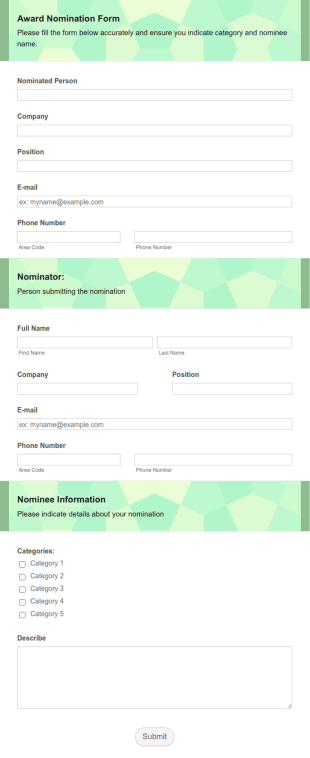 Organization Awards Nomination Form Template