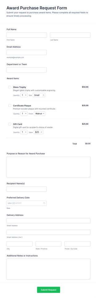 Award Purchase Request Form Template