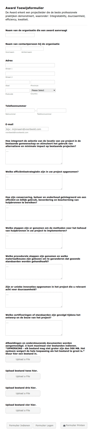 Award Toewijsformulier