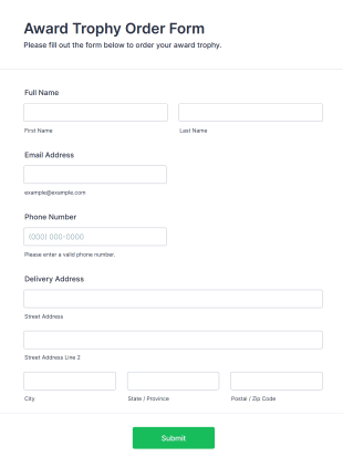 Award Trophy Order Form Template