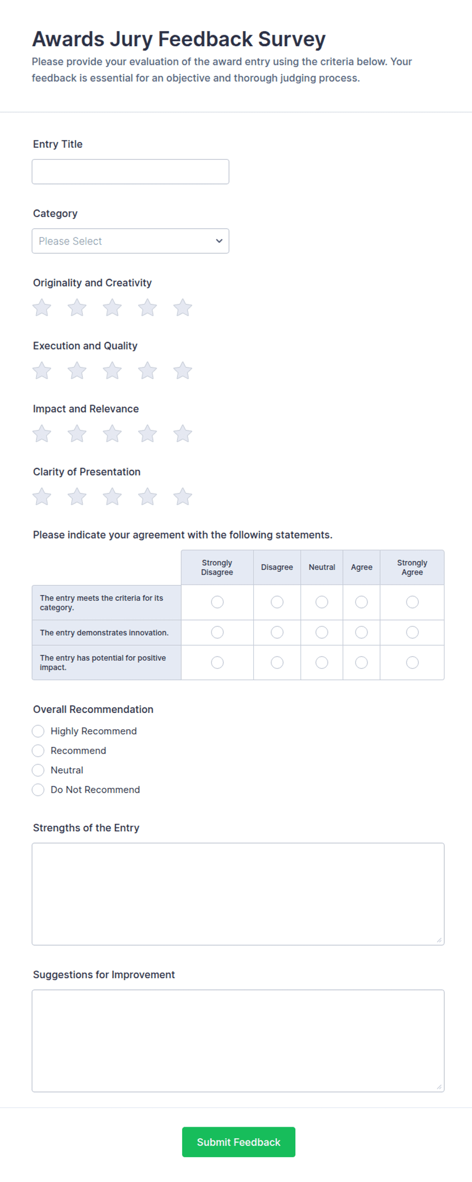 Awards Jury Feedback Survey Form Template | Jotform