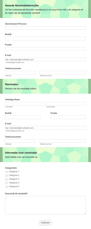 Awards Nominatieformulier Organisatie