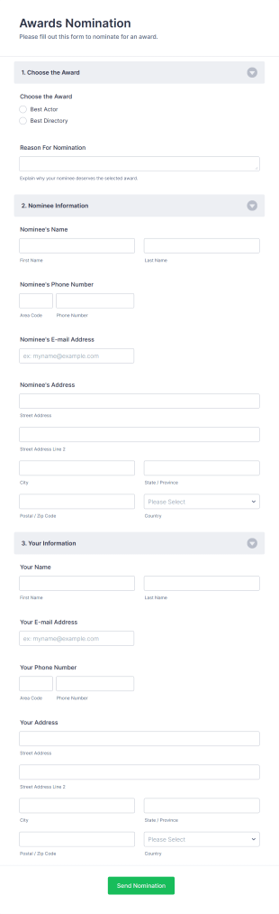 Awards Nomination Form Template