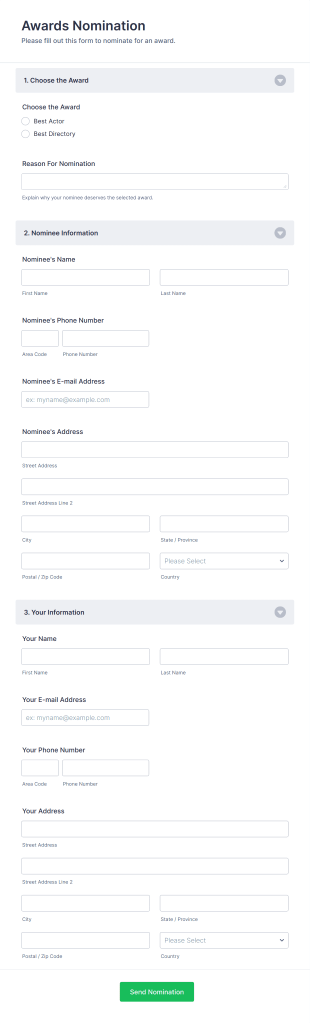 Awards Nomination Form Template
