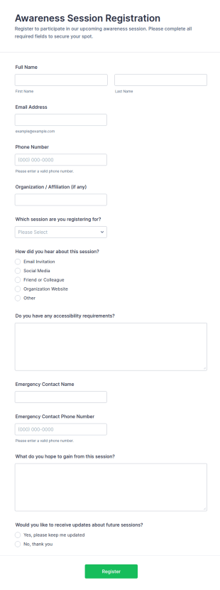 Awareness Session Registration Form Template