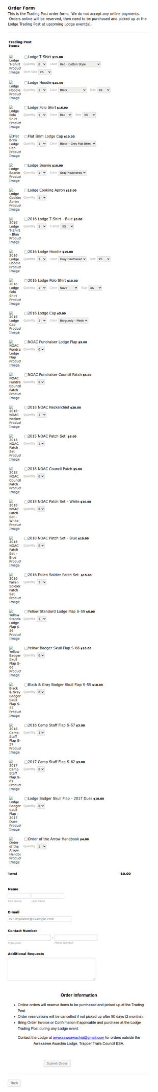 Awaxaawe Awachia Lodge OA Trading Post Form Template