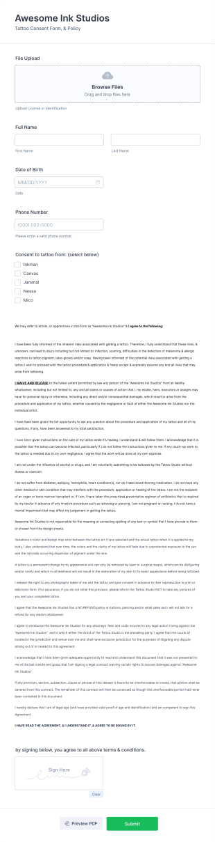 Awesome Ink Studios Form Template