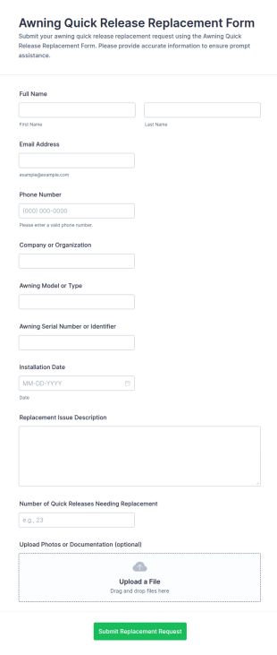 Awning Quick Release Replacement Request Form Template