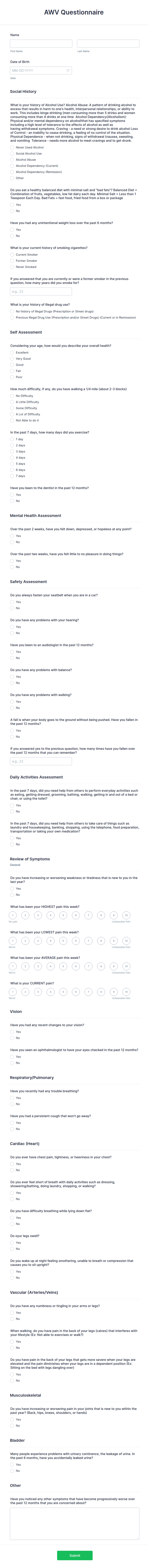 Awv Forms.pdf AWV Questionnaire Form Template | Jotform