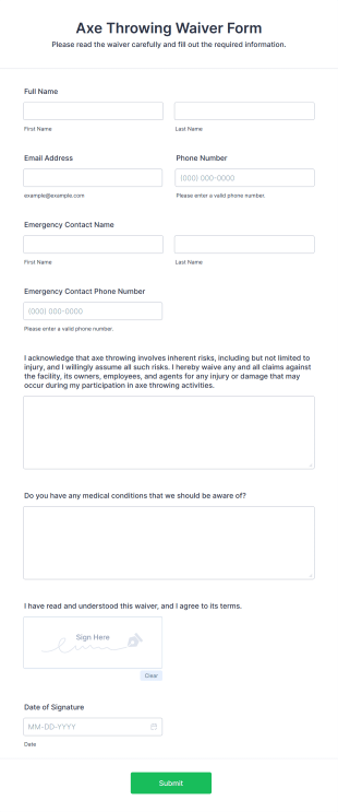 Axe Throwing Waiver Form Template