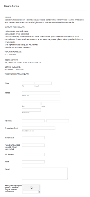 Ayakkabı Sipariş Form Şablonu