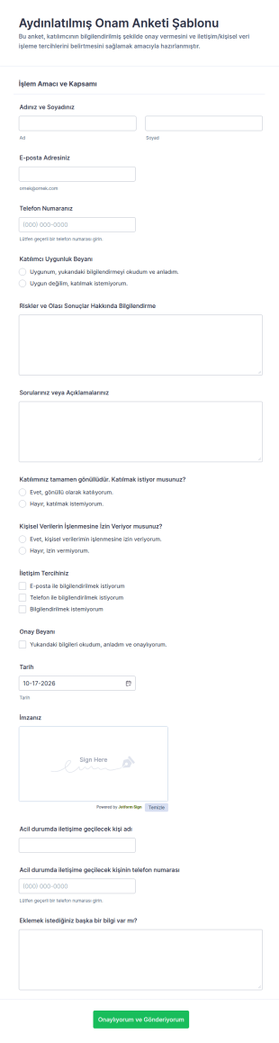 Aydınlatılmış Onam Form Şablonu