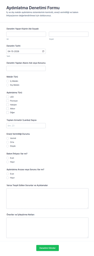 Aydınlatma Denetimi Anketi 🌟✨ Form Şablonu