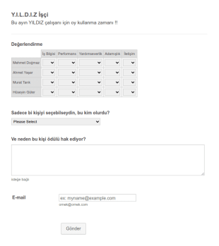 Ayın Çalışanı Oy Verme Form Şablonu
