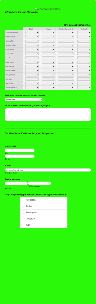 Ayın Elemanı Oylama Form Şablonu