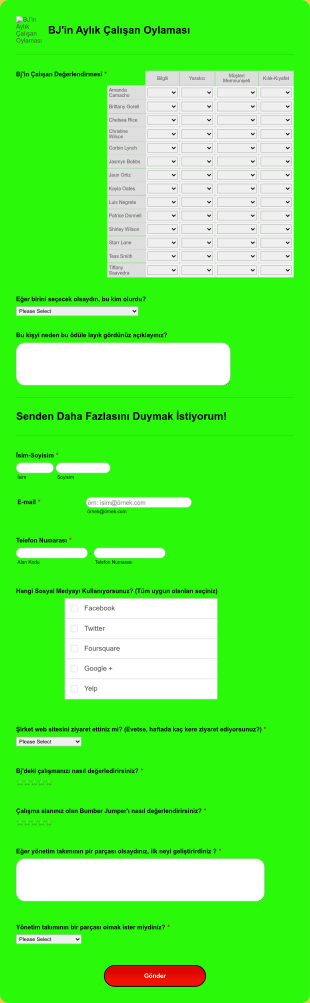 Ayın Elemanı Oylama Form Template