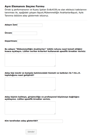 Ayın Elemanını Seçme Form Şablonu
