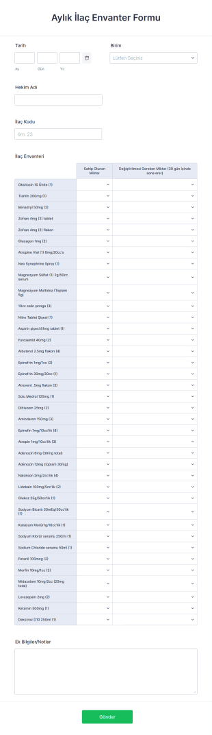 Aylık İlaç Envanter Form Şablonu
