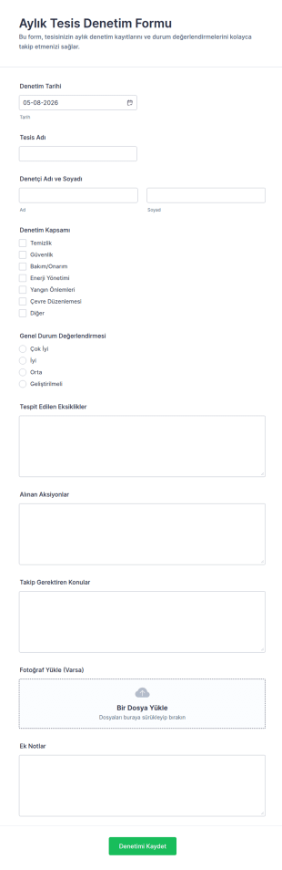 Aylık Tesis Denetim Raporu Form Şablonu