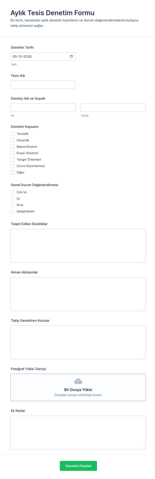 Aylık Tesis Denetim Raporu Form Şablonu