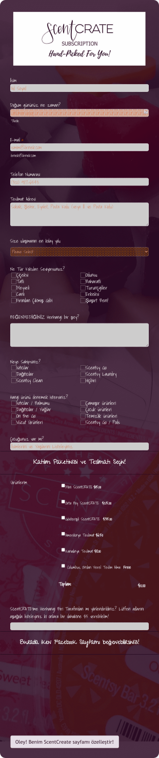 Aylık Ürün Üyelik Form Template