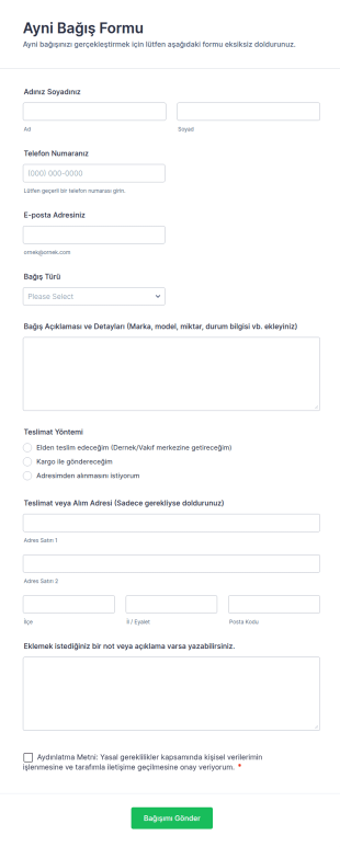 Ayni Bağış Form Şablonu