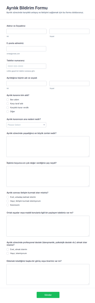 Ayrılık Bildirim Form Şablonu