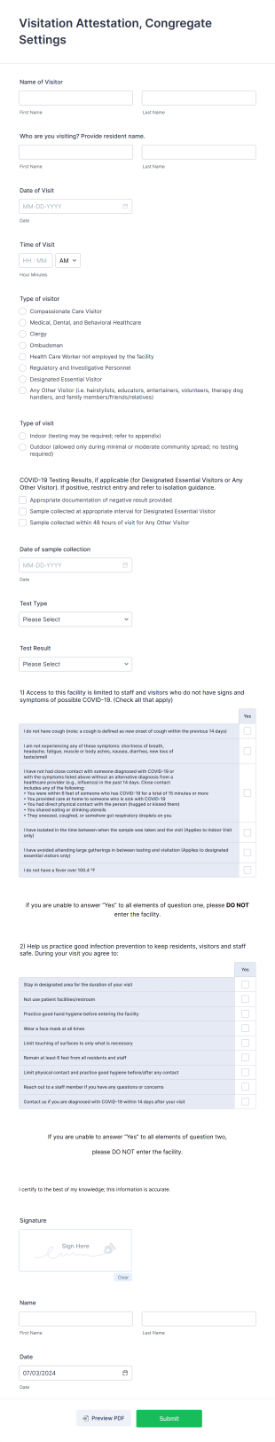 Visitation Attestation Form Template