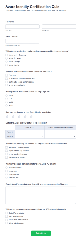 Azure Identity Certification Quiz Form Template