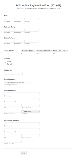 B.Ed College Admission Form Template