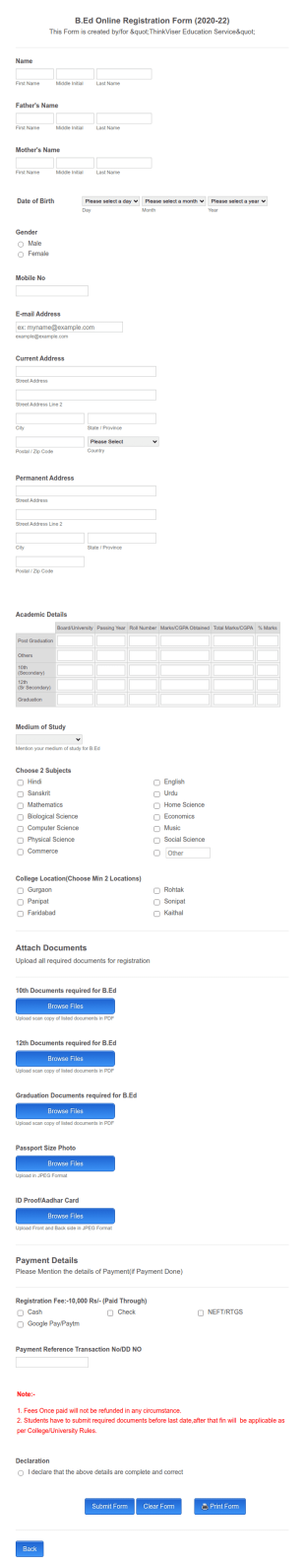 B.Ed College Admission Form Template